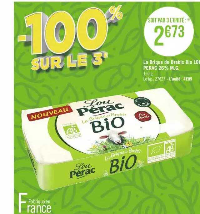 la brique de brebis bio lou pérac 26% m.g.