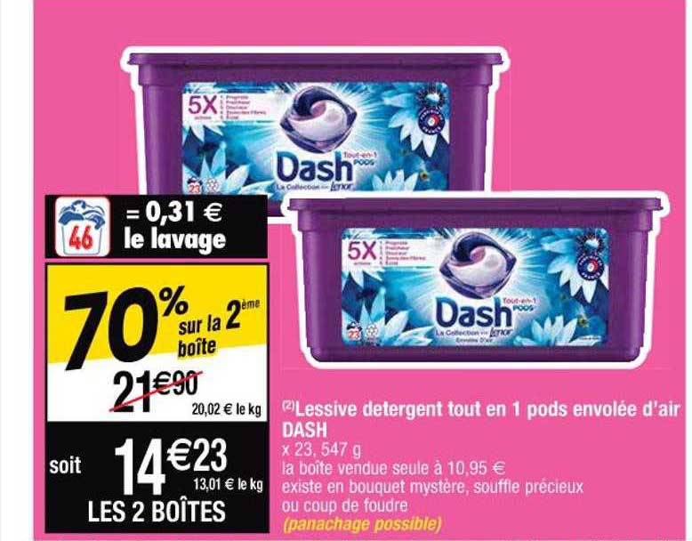 lessive détergent tout en 1 pods envolée d'air dash