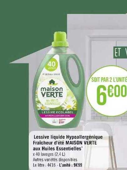 Lessive Liquide Hypoallergénique Fraîcheur D'été Maison Verte Aux Huiles Essentielles