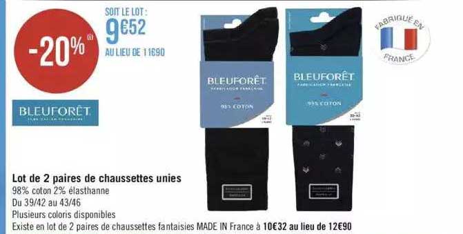 lot de 2 paires de chaussettes unies bleuforêt