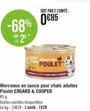 morceaux en sauce pour chats adultes poulet edgard & cooper