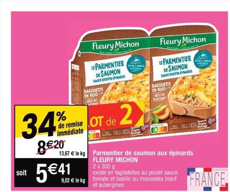 parmentier de saumon aux épinards fleury michon