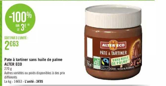 pâte à tartiner sans huile de palme alter eco