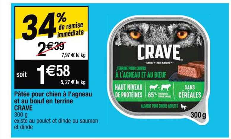 pâtée pour chien à l'agneau et au boeuf en terrine crave