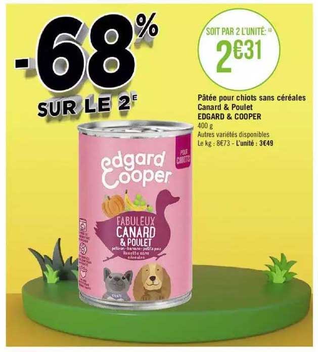 pâtée pour chiots sans céréales canard & poulet edgard & cooper
