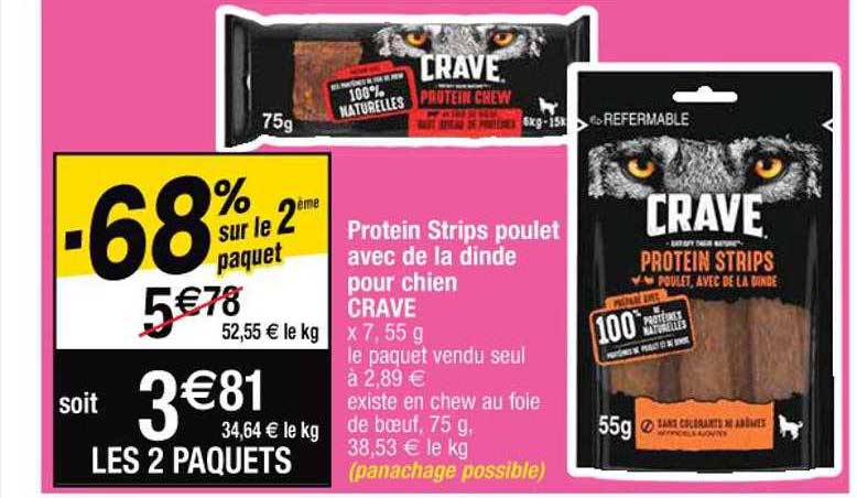 protein strips poulet avec de la dinde pour chien crave