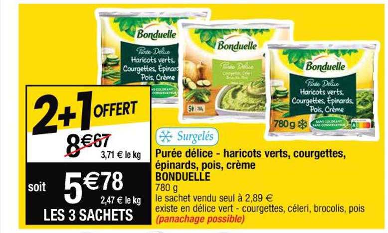Purée Délice - Haricots Verts, Courgettes, épinards,pois, Crème Bonduelle