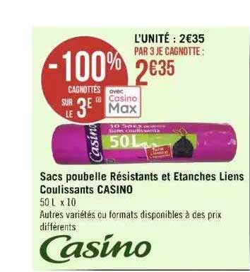 sacs poubelle résistants et étanches liens coulissants casino