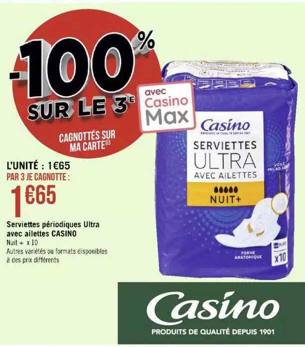 serviettes périodiques ultra avec ailettes casino