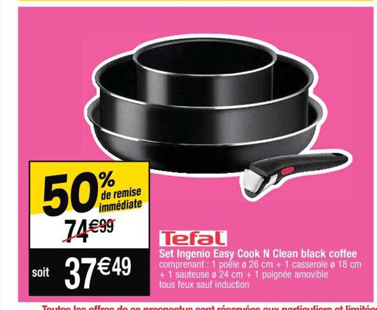 set ingenio easy cook n clean black coffee tefal