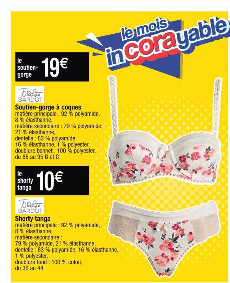 soutien-gorge à coques bardot, shorty tanga bardot