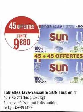tablettes lave-vaisselle sun tout en 1