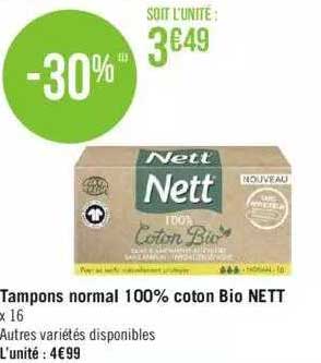 Tampons Normal 100% Coton Bio Nett