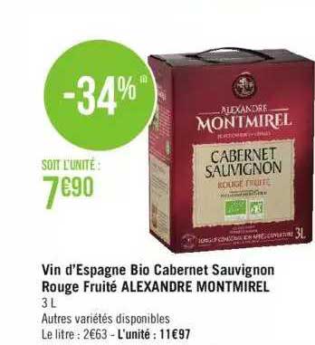 vin d'espagne bio cabernet sauvignon rouge fruité alexandre montmirel