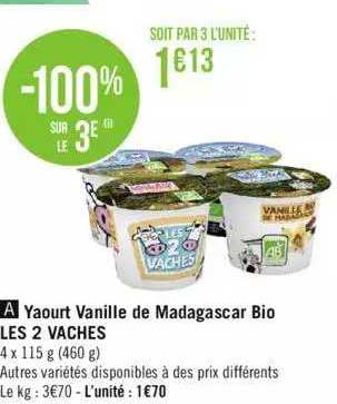 Yaourt Vanille De Madagascar Bio Les 2 Vaches