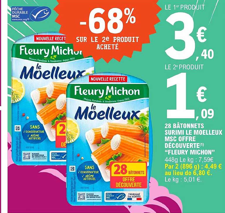 28 bâtonnets surimi le moelleux msc offre découverte "fleury michon"