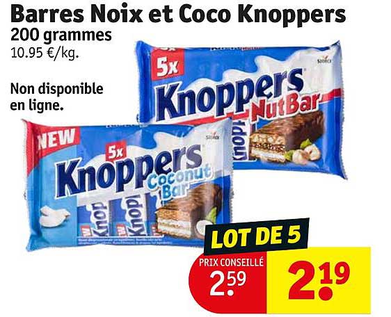barres noix et coco knoppers 200 grammes