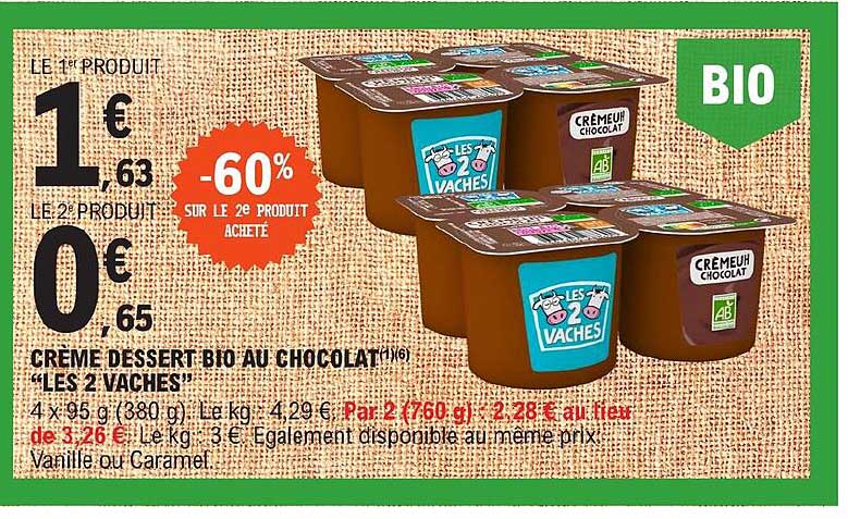 Crème Dessert Bio Au Chocolat "les 2 Vaches"