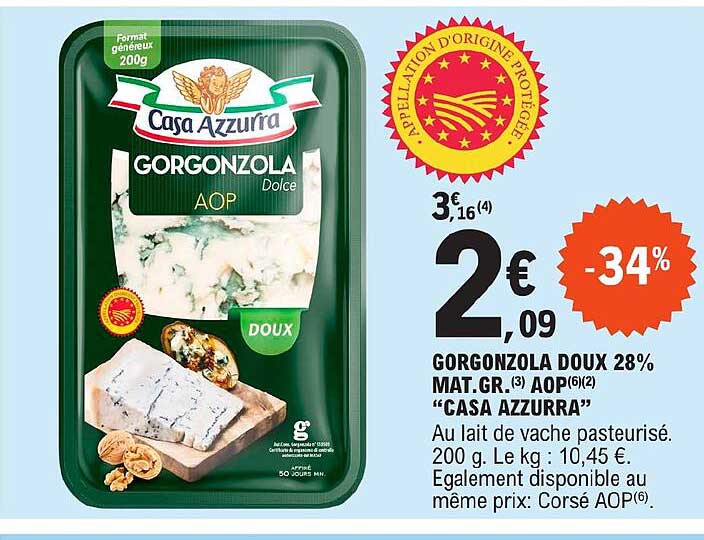 gorgonzola doux 28% mat. gr. aop "casa azzurra"