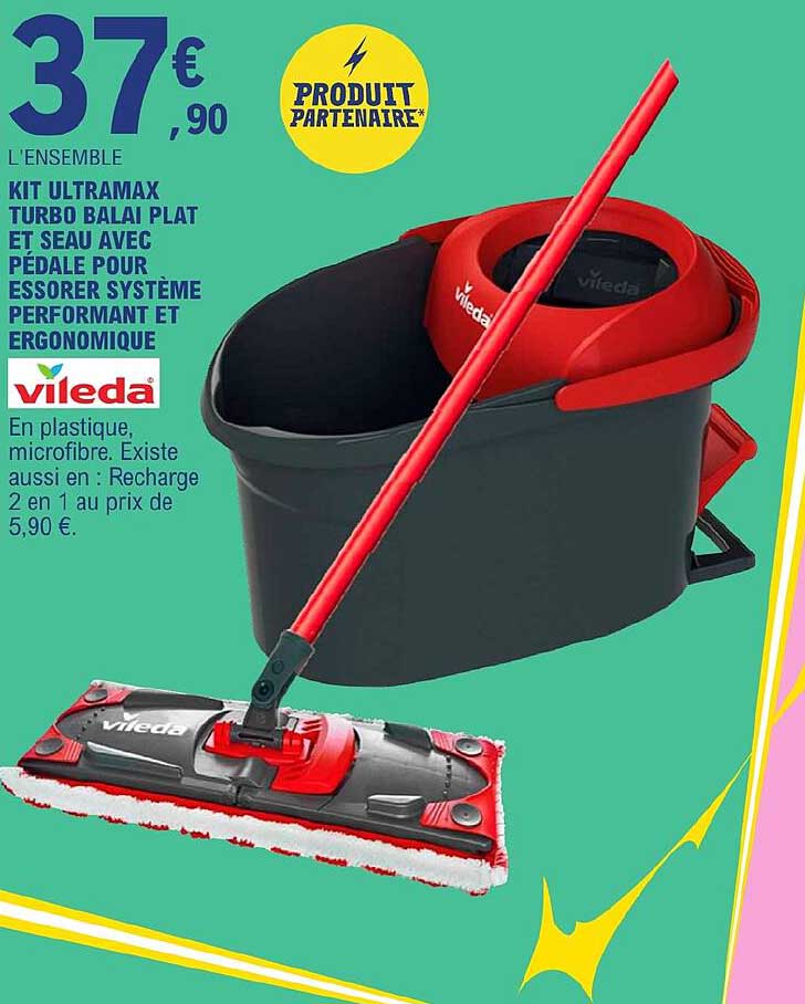 Kit Ultramax Turbo Balai Plat Et Seau Avec Pédale Pour Essorer Système Performant Et Ergonomique Vileda