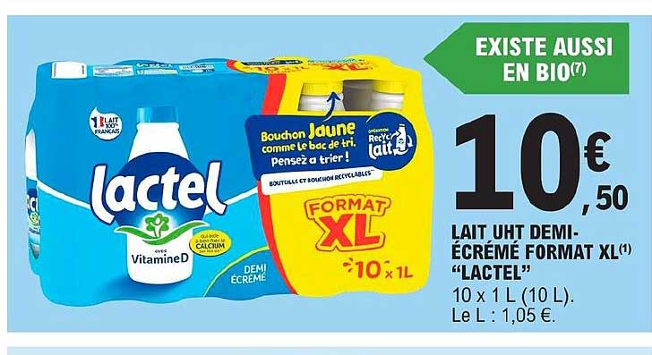lait uht demi-écrémé format xl "lactel"