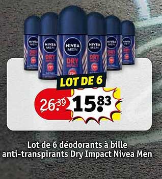 lot de 6 déodorants à bille anti-transpirants dry impact nivea men