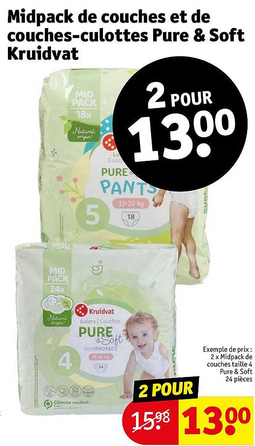 midpack de couches et de couches-culottes pure & soft kruidvat