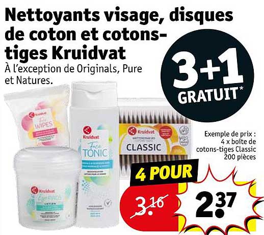 nettoyants visage, disques de coton et cotons-tiges kruidvat