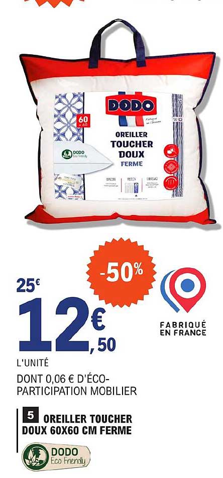 Oreiller Toucher Doux 60 X 60 Cm Ferme Dodo