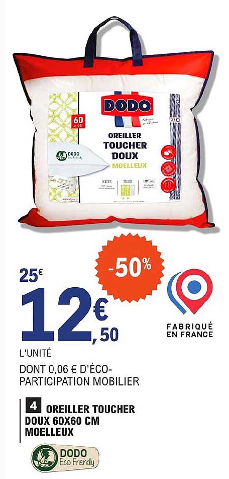 oreiller toucher doux 60x60 cm moelleux dodo