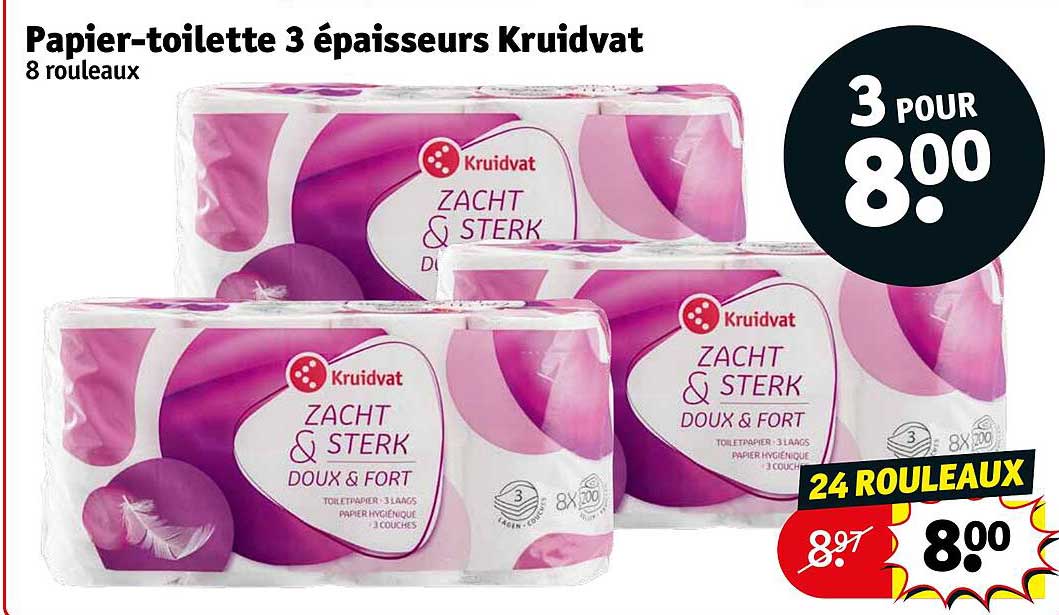 papier-toilette 3 épaisseurs kruidvat