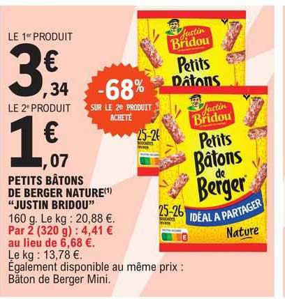 petits bâtons de berger nature "justin bridou"