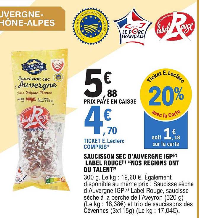 saucisson sec d'auvergne igp label rouge "nos régions ont du talent"