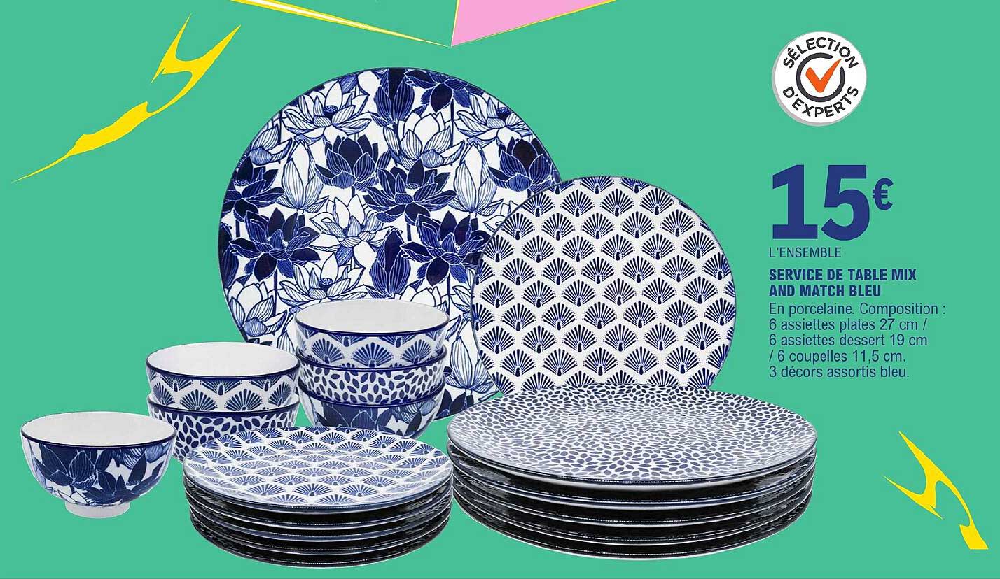 service de table mix and match bleu