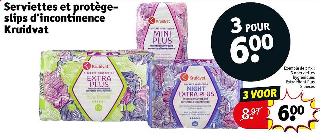 serviettes et protège-slips d'incontinence kruidvat