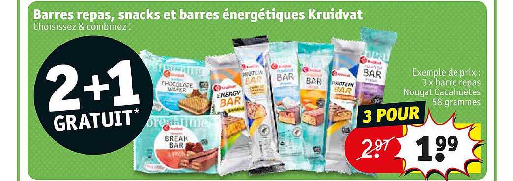 barres repas snacks et barres  énergétiques kruidvat 2+1 gratuit