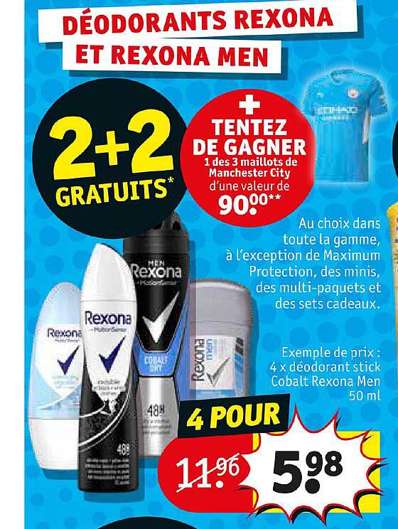 déodorant rexona et rexona men 2+2 gratuits