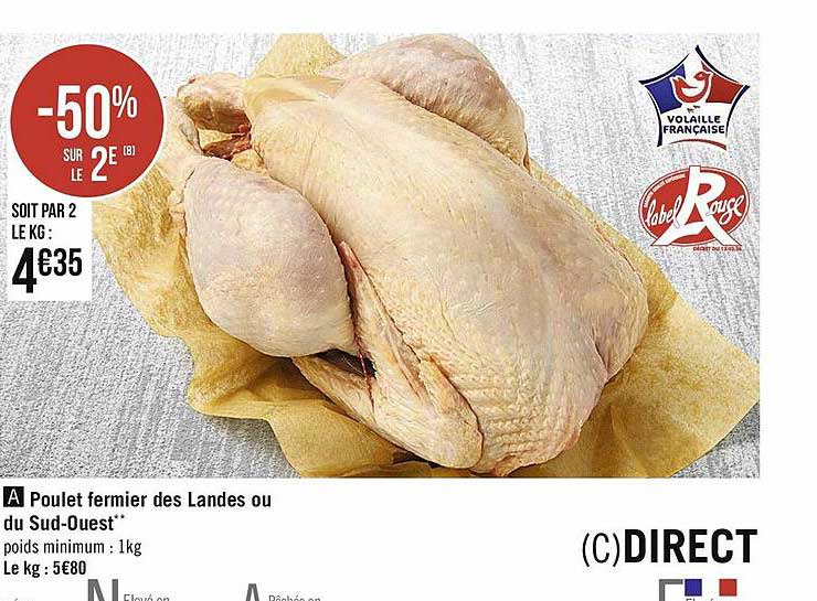 poulet fermier des landes ou du sud-ouest