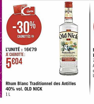 rhum blanc traditionnel des antilles 40% vol. old nick