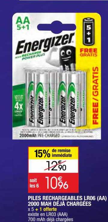 piles rechargeables lr06 (aa) 2000 mah déjà chargées energizer