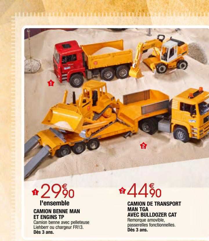 camion benne man et engins tp, camion de transport man tga avec bulldozer cat