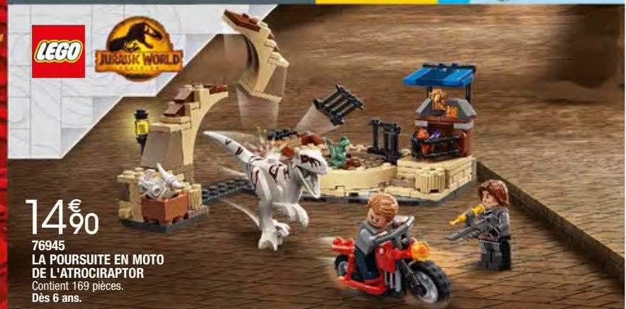 la poursuite en moto de l'atrociraptor lego