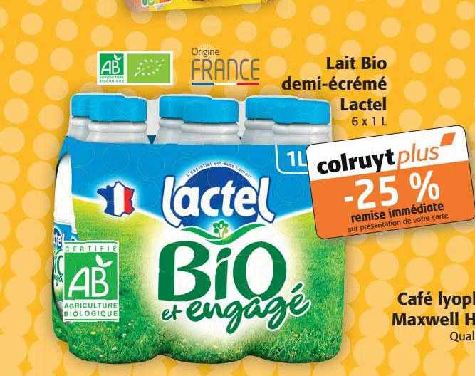 lait bio demi-écrémé lactel