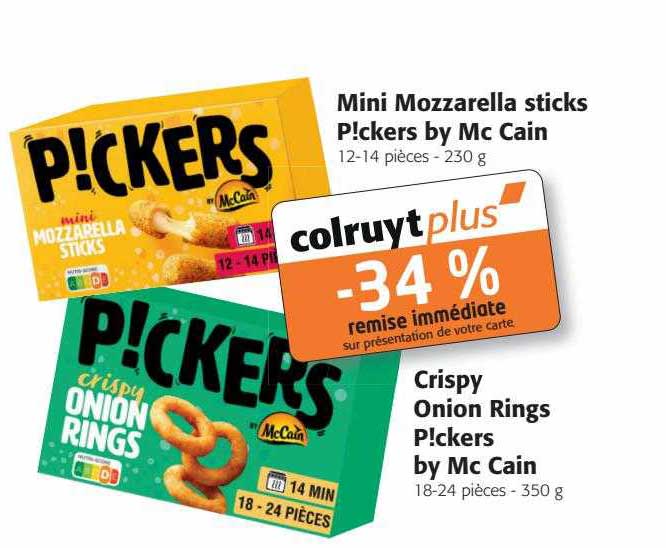 mini mozzarella sticks p!ckers by mc cain, crispy onion rings p!ckers by mc cain