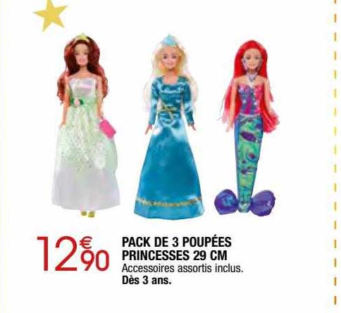 Pack De 3 Poupées Princesses 29 Cm