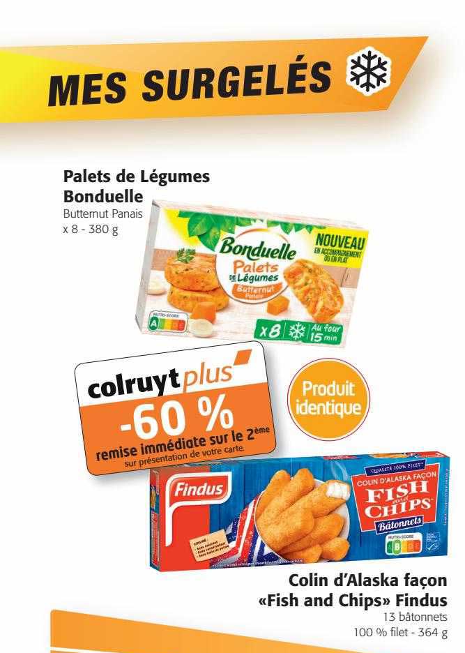 palets de légumes bonduelle, colin d'alaska façon «fish and chips» findus
