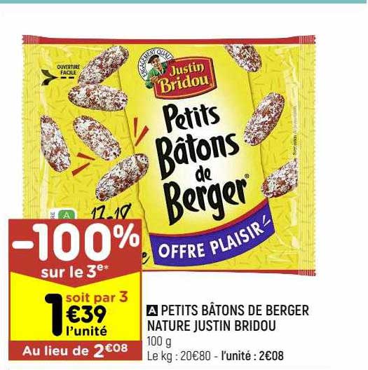 petits bâtons de berger nature justin bridou