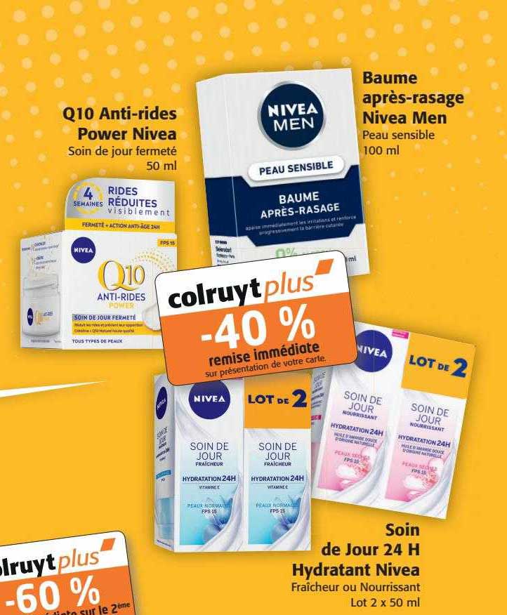 q10 anti-rides power nivea, baume après-rasage nivea men, soin de jour 24h hydratant nivea