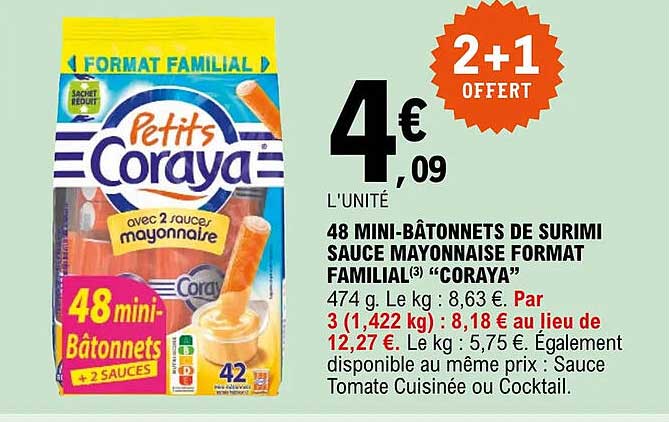 48 mini-bâtonnets de surimi sauce mayonnaise format familial "coraya"