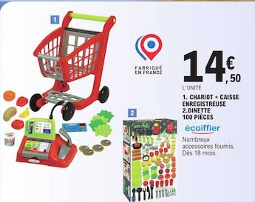chariot + caisse enregistreuse, dinette 100 pièces